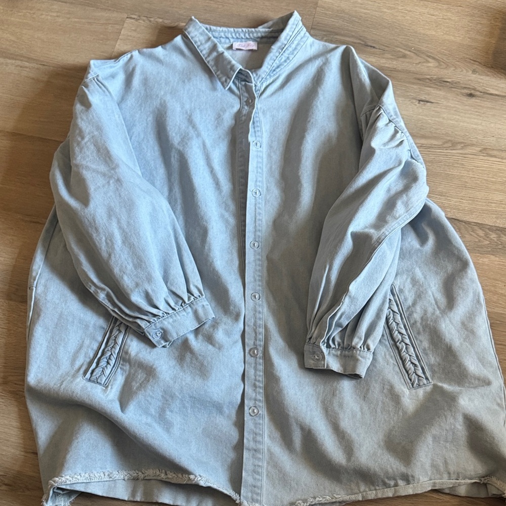 Pink Lily Light Blue Denim Button-Up Dress